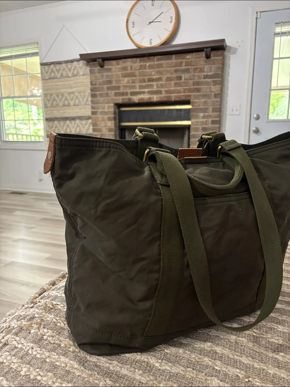 Madewell Olive Green Canvas tote Shoulder with Leather Accent